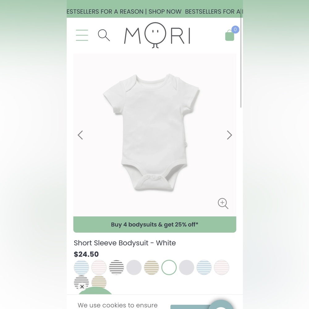 MORI Short Sleeve White Baby Bodysuit Set of 3
